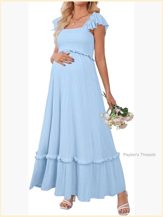 Dresses & Skirts - Maternity Boho Maxi Dress with Smocked Bodice and Ruffle Sleeves for Photoshoot